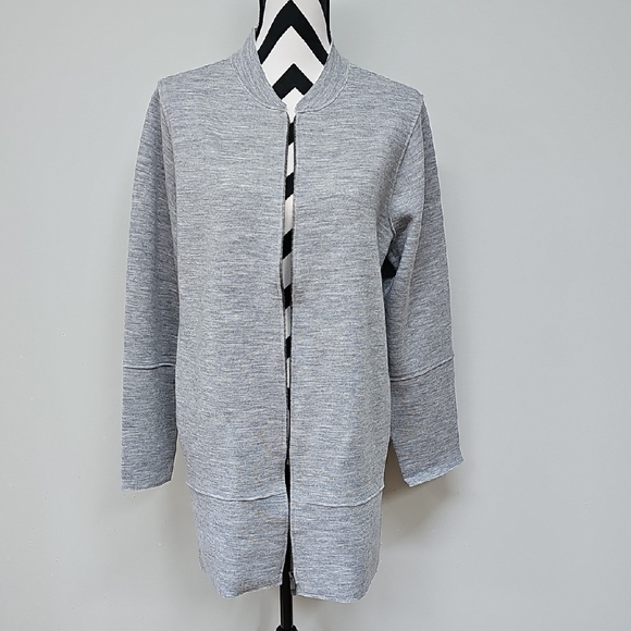 Eileen Fisher Zip Front Knit Wool Bomber Jacket Heather Gray Size Small New